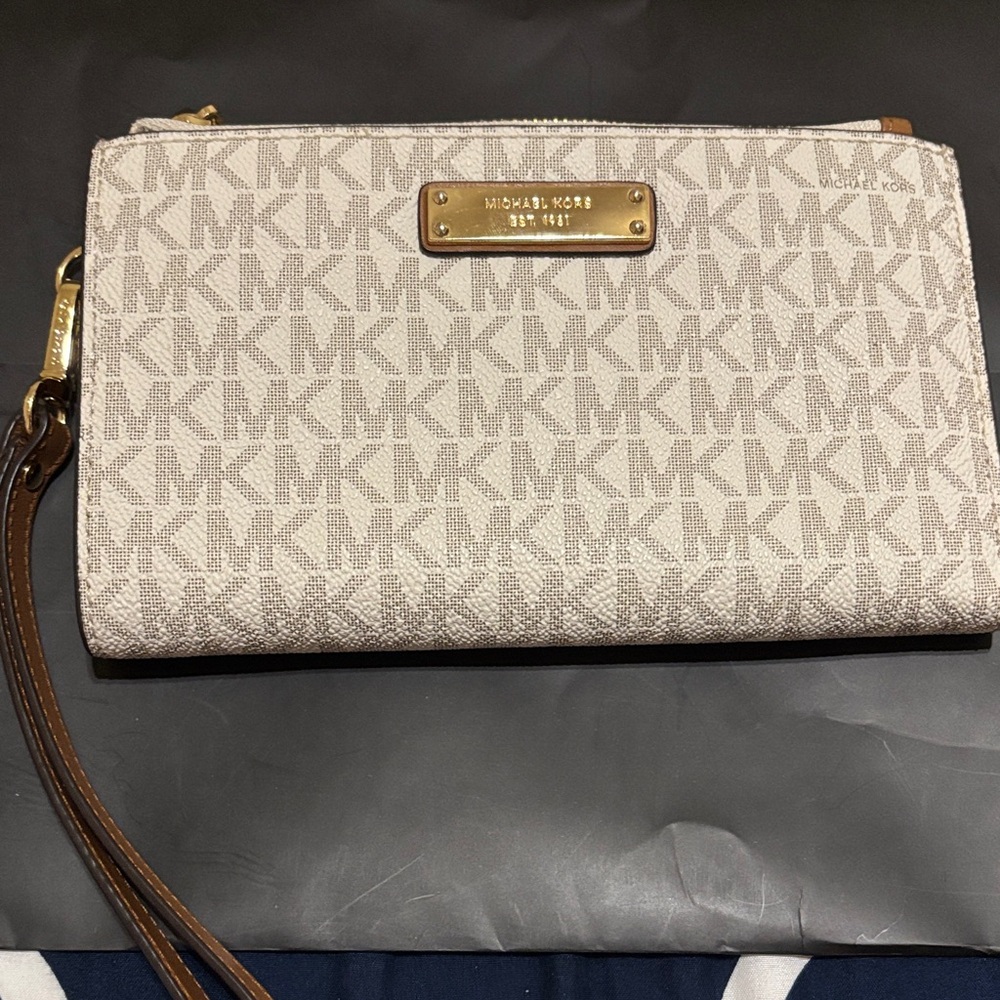 Michael Kors Signature Beige and Brown Wristlet